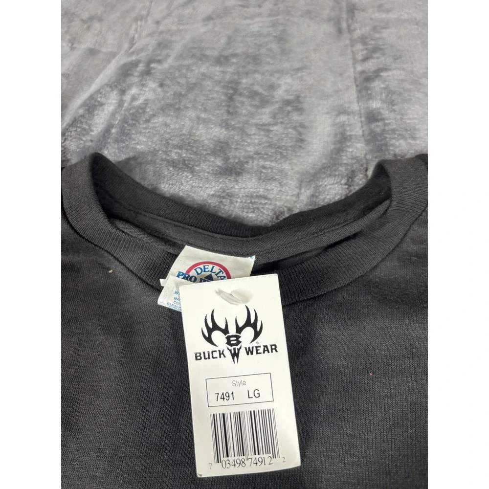 Buck Wear Mens Black Graphic Deer Skull Antler Logo T-Shirt Size Large 7491 NEW